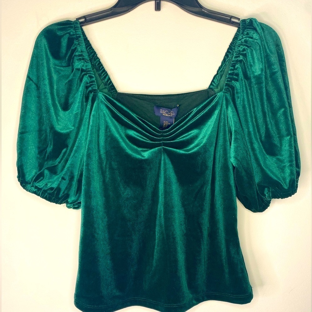 NWT Rachel Zoe Green Holiday Velvet Off The Shoulder Shirt Blouse Top Size XS